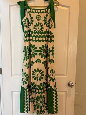 SHEIN Green and Cream Floral Tie-Shoulder Maxi Dress